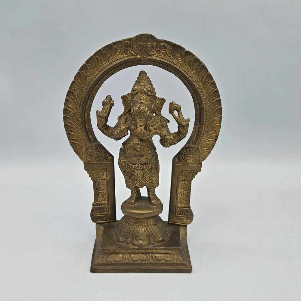 Vintage Brass Ganesha Statue Ornate Archway Hindu Deity Lord Ganesh Idol 7"